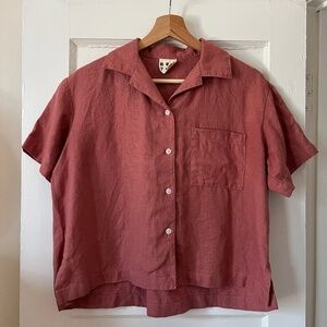 Beaton Linen Boat Shirt - Size S - Watermelon